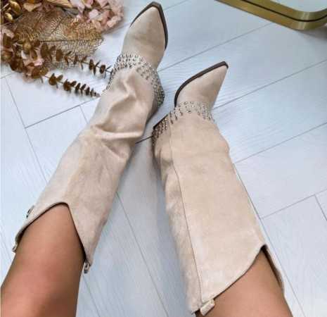 Sublimes bottes bottines mi haute cloutées style western coachella boots talons confortables noir misskcy