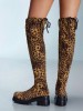 Chaussures femme cuissardes Bottes à talons compensés pour femmes à bout rond, semelle en caoutchouc en PU