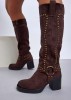 CHAUSSURES FEMME BOTTES HAUTES CLOUTEES SUEDINE MISS WADE CHOCO