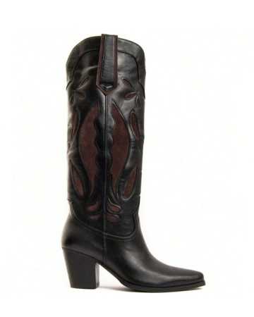 CHAUSSURES FEMME BOTTES MI HAUTES WESTERN BI COLOR CHOCO MISS WENDY