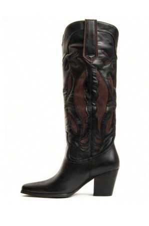 CHAUSSURES FEMME BOTTES MI HAUTES WESTERN BI COLOR CHOCO MISS WENDY