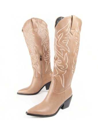 CHAUSSURES FEMME BOTTES MI HAUTES WESTERN MISS WONKA CAMEL