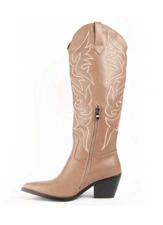 CHAUSSURES FEMME BOTTES MI HAUTES WESTERN MISS WONKA CAMEL