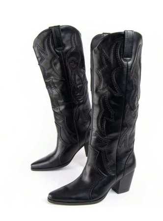 CHAUSSURES FEMME BOTTES MI HAUTES WESTERN MISS WONKA NOIR