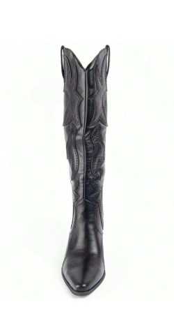 CHAUSSURES FEMME BOTTES MI HAUTES WESTERN MISS WONKA NOIR