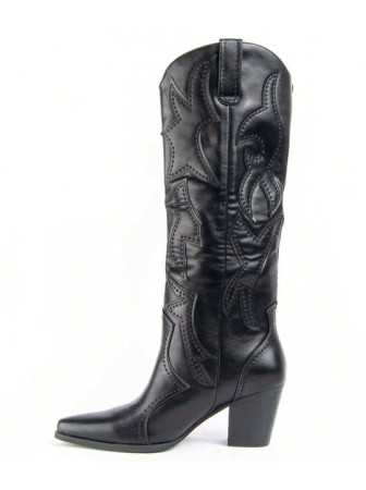 CHAUSSURES FEMME BOTTES MI HAUTES WESTERN MISS WONKA NOIR