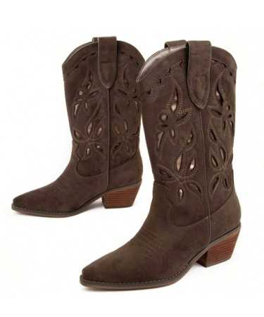 CHAUSSURES FEMME BOTTES MI HAUTES WESTERN MISS ROSETTA MARRON