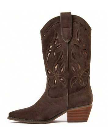 CHAUSSURES FEMME BOTTES MI HAUTES WESTERN MISS ROSETTA MARRON