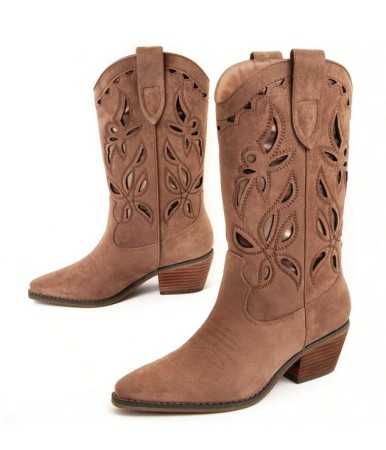 CHAUSSURES FEMME BOTTES MI HAUTES WESTERN MISS ROSETTA CAMEL