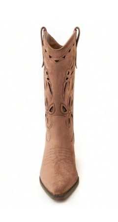 CHAUSSURES FEMME BOTTES MI HAUTES WESTERN MISS ROSETTA CAMEL