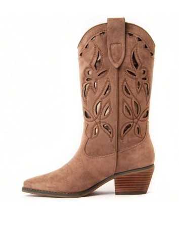 CHAUSSURES FEMME BOTTES MI HAUTES WESTERN MISS ROSETTA CAMEL