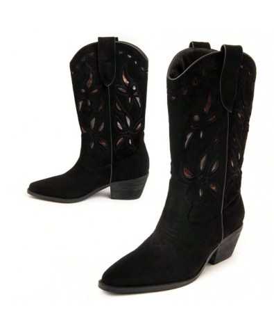 CHAUSSURES FEMME BOTTES MI HAUTES WESTERN MISS ROSETTA NOIR