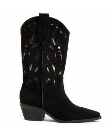 CHAUSSURES FEMME BOTTES MI HAUTES WESTERN MISS ROSETTA NOIR