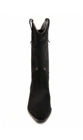 CHAUSSURES FEMME BOTTES MI HAUTES WESTERN MISS ROSETTA NOIR