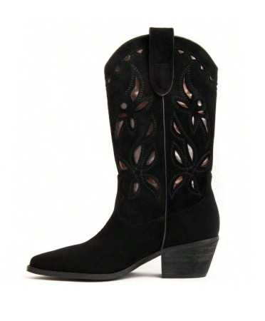 CHAUSSURES FEMME BOTTES MI HAUTES WESTERN MISS ROSETTA NOIR