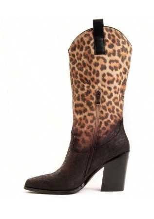 CHAUSSURES FEMME BOTTES MI HAUTES WESTERN MISS ELIZA LEOPARD