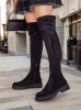 CHAUSSURES FEMME BOTTES HAUTES CUISSARDES PLATES SIMILI DAIM INTEMPORELLES MISS ARIANA NOIR