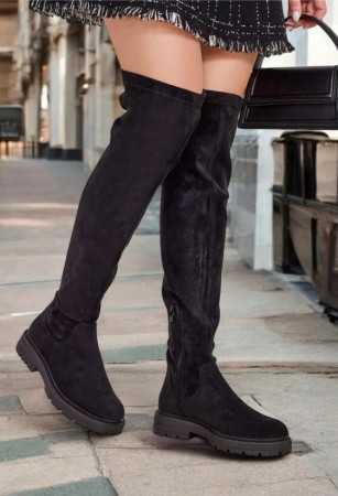 CHAUSSURES FEMME BOTTES HAUTES CUISSARDES PLATES SIMILI DAIM INTEMPORELLES MISS ARIANA NOIR