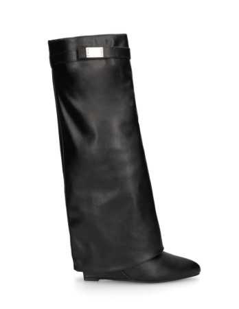 BOTTE HAUTE EN CUIR NOIRE AVEC REVERS