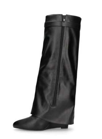 BOTTE HAUTE EN CUIR NOIRE AVEC REVERS