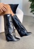 BOTTE HAUTE EN CUIR NOIRE AVEC REVERS