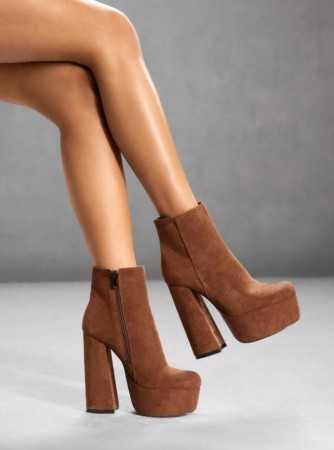 chaussures femme bottes bottines platform suedine camel misskcy talon haut