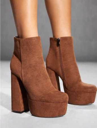 chaussures femme bottes bottines platform suedine camel misskcy talon haut