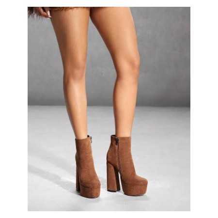 chaussures femme bottes bottines platform suedine camel misskcy talon haut