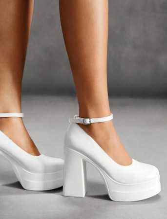 chaussures femme talon escarpin maryjane talon haut platform blanc simili cuir misskcy