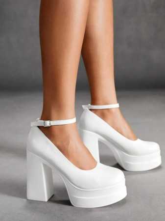 chaussures femme talon escarpin maryjane talon haut platform blanc simili cuir misskcy