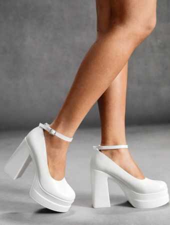 chaussures femme talon escarpin maryjane talon haut platform blanc simili cuir misskcy