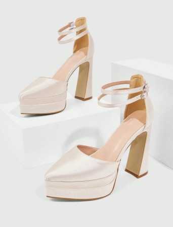 chaussures femme talon escarpin maryjane talon haut platform blanc satin misskcy