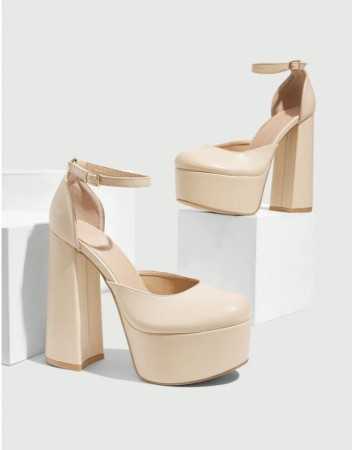 CHAUSSURES FEMME ESCARPINS TALONS HAUTS PLATFORM SIMILI CUIR SOIREE MARIAGE MISS MERRY NUDE BEIGE