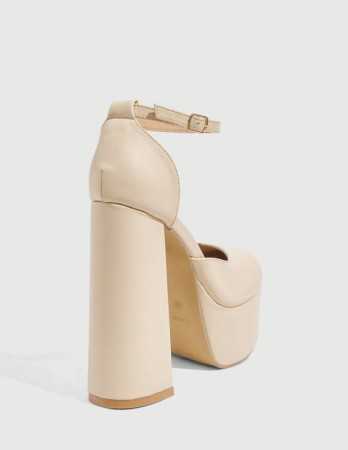 CHAUSSURES FEMME ESCARPINS TALONS HAUTS PLATFORM SIMILI CUIR SOIREE MARIAGE MISS MERRY NUDE BEIGE