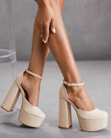 CHAUSSURES FEMME ESCARPINS TALONS HAUTS PLATFORM SIMILI CUIR SOIREE MARIAGE MISS MERRY NUDE BEIGE