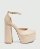 CHAUSSURES FEMME ESCARPINS TALONS HAUTS PLATFORM SIMILI CUIR SOIREE MARIAGE MISS MERRY NUDE BEIGE