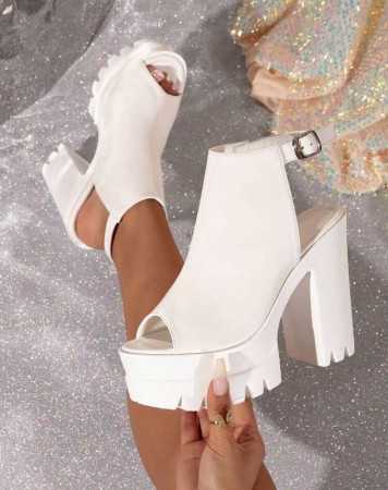 CHAUSSURES FEMME TALONS HAUTS PLATFORM SIMILI CUIR MISS MARRY BLANC