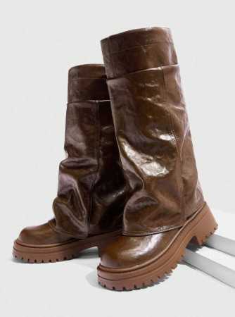 CHAUSSURES FEMME BOTTES HAUTES BICKER SIMILI CUIR MISS BESSA MARRON