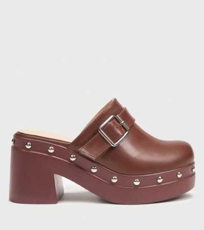 CHAUSSURES FEMME SABOT BOUCLE MARRON EN BOIS MISS PEDGE