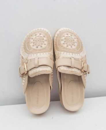 CHAUSSURES FEMME SABOT CROCHET BEIGE EN BOIS MISS JOSY