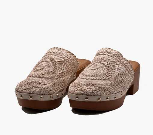 CHAUSSURES FEMME SABOT CROCHET TALON BOIS BRITTANY BEIGE