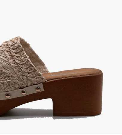 CHAUSSURES FEMME SABOT CROCHET TALON BOIS BRITTANY BEIGE