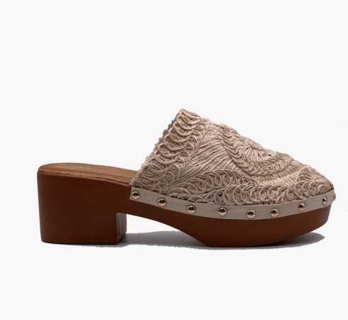 CHAUSSURES FEMME SABOT CROCHET TALON BOIS BRITTANY BEIGE