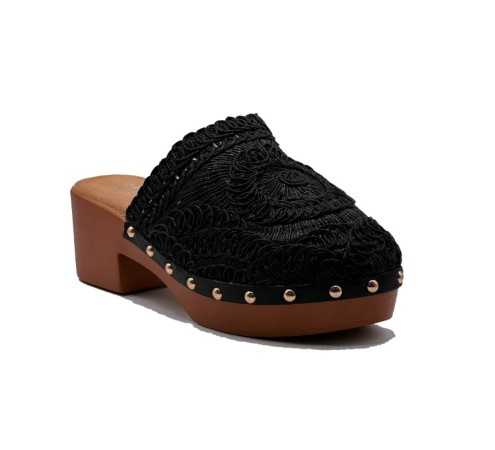 CHAUSSURES FEMME SABOT CROCHET TALON BOIS BRITTANY NOIR