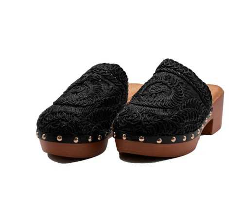 CHAUSSURES FEMME SABOT CROCHET TALON BOIS BRITTANY NOIR