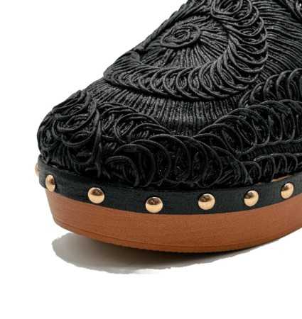 CHAUSSURES FEMME SABOT CROCHET TALON BOIS BRITTANY NOIR