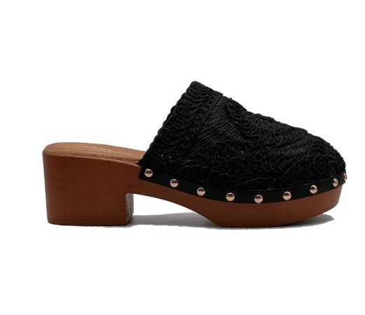 CHAUSSURES FEMME SABOT CROCHET TALON BOIS BRITTANY NOIR