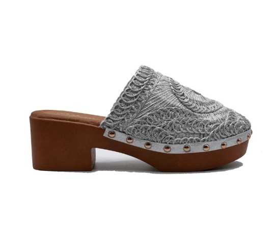 CHAUSSURES FEMME SABOT CROCHET TALON BOIS BRITTANY ARGENT