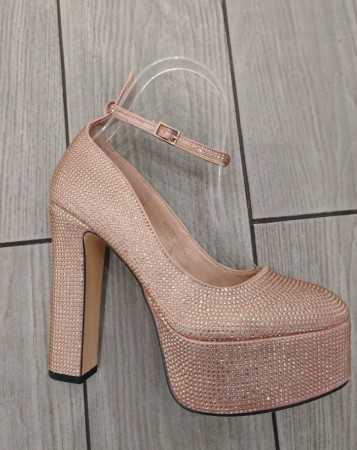 CHAUSSURES FEMME ESCARPINS TALONS HAUTS PLATFORM SIMILI CUIR SOIREE MARIAGE MISS MEGANE CHAMPAGNE ROSE GOLD STRASS