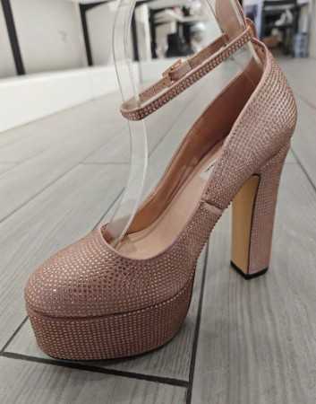 CHAUSSURES FEMME ESCARPINS TALONS HAUTS PLATFORM SIMILI CUIR SOIREE MARIAGE MISS MEGANE CHAMPAGNE ROSE GOLD STRASS